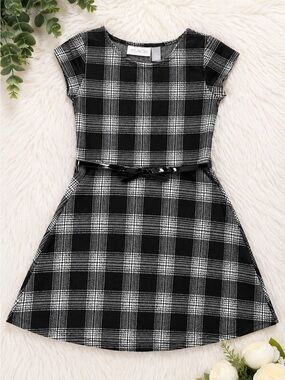 Place Black & White Plaid Belted Kids Dress the children’s place size 6